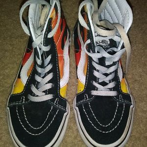 black high top vans with flames